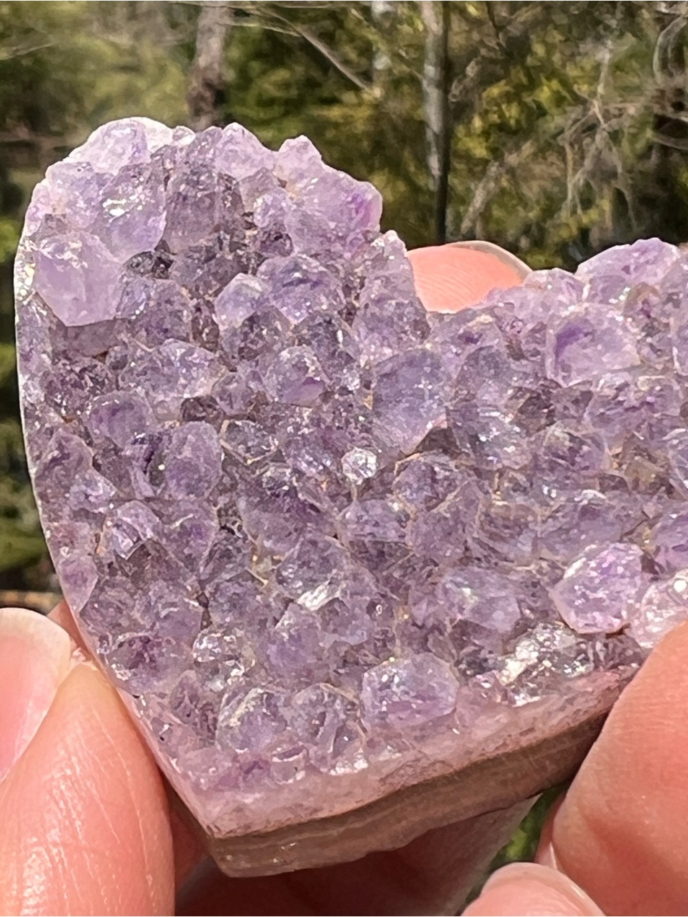 Amethyst (3) cluster heart with stand | crystal